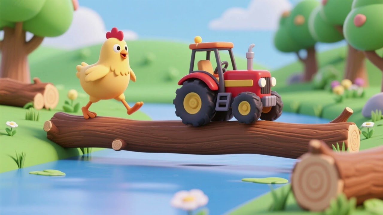 Tractor & Chick Hop Over Logs | Fun Nursery Rhyme for Kids | Learning & Adventure Song
