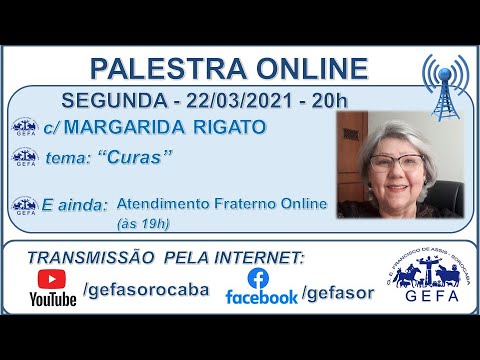 Assista: Palestra online - c/ MARGARIDA RIGATO (22/03/2021)