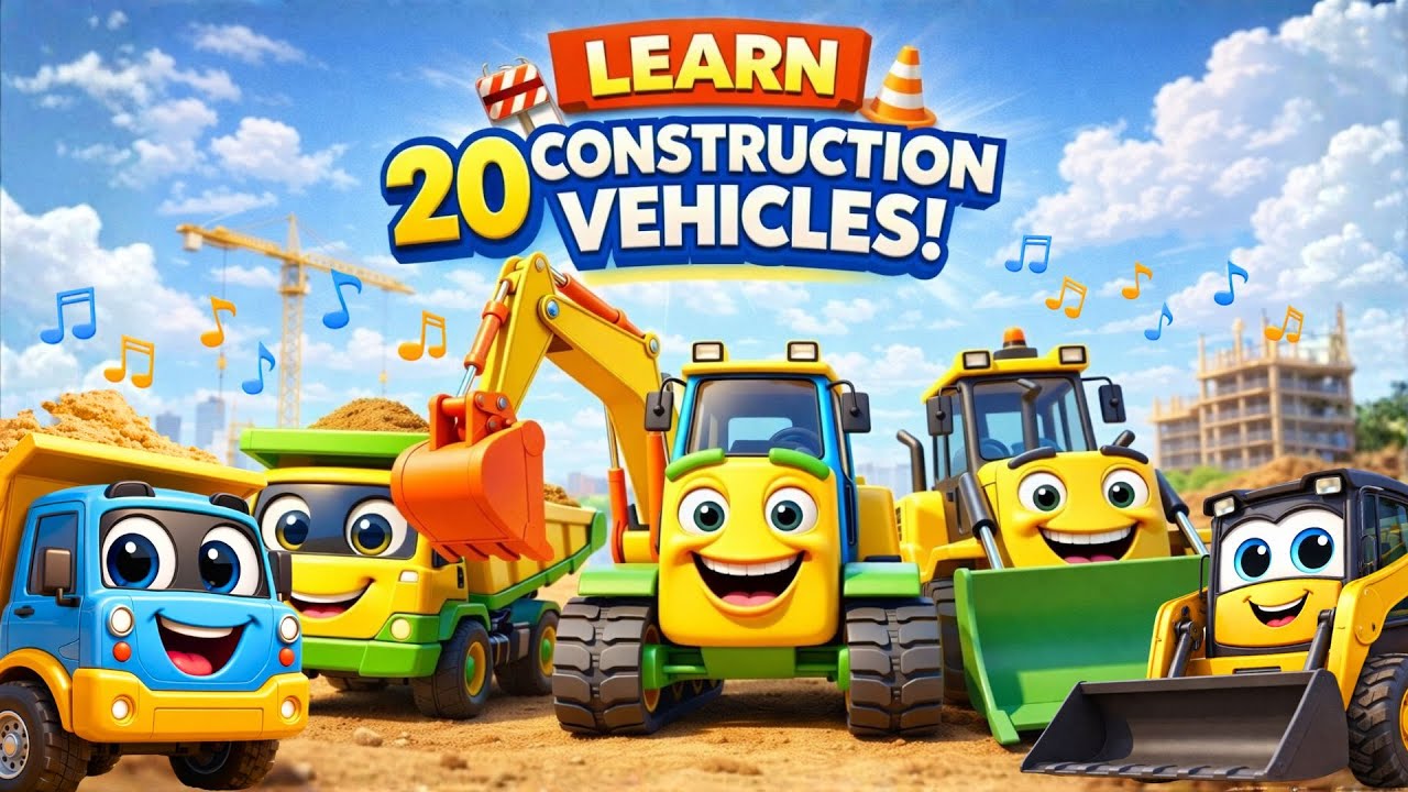 Construction Vehicles Song for Kids 🚜 Learn 20 Trucks & Machines | Excavator, Dump Truck & More