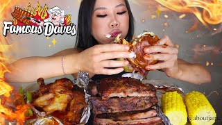 FAMOUS DAVE'S BBQ MUKBANG | Ultimate Burger Ribs Buffalo Wings ASMR EATING SOUNDS