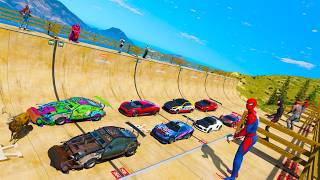 Spiderman, Nova, Captain America Super CARS Mega Challenge Superheroes GTAV!Человек Паук,Халк Гонка!