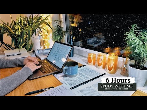 6 HOUR STUDY WITH ME on a RAINY NIGHT | Background noise, 10-min Break, No music, Study with Merve