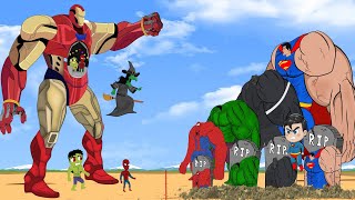 IRONMAN ROBOT vs Team HULK,SUPERMAN,SPIDERMAN: what will happen? |Cartoon movies funny
