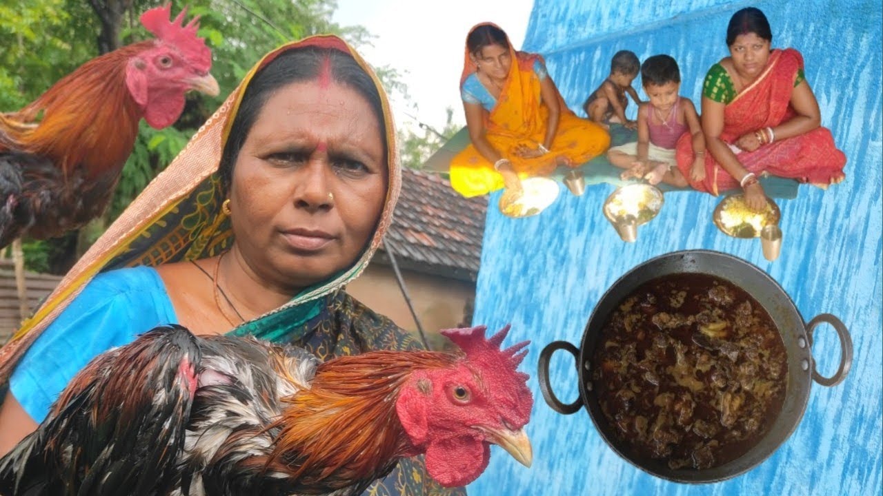 Village Famous RED Country Chicken Curry Eating with Rice Santali | Village cooking Review Channel |