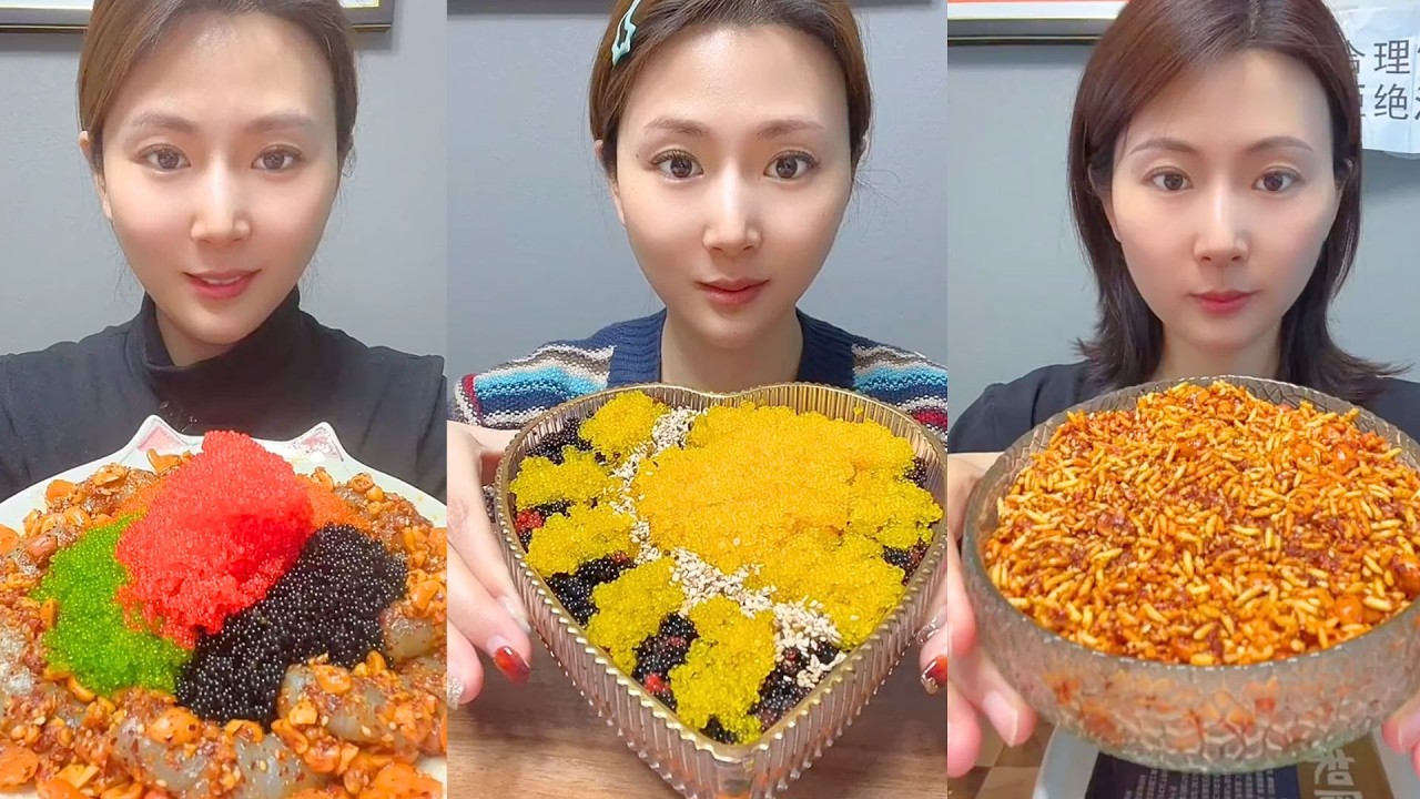 Chinese Colorful Fish Roe & Spicy Seafood ASMR | Crunchy Eating Sounds #149
