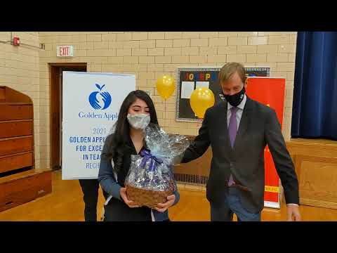 Anh Pham of Joseph Academy-Melrose Park surprised with 2021 Golden Apple Award