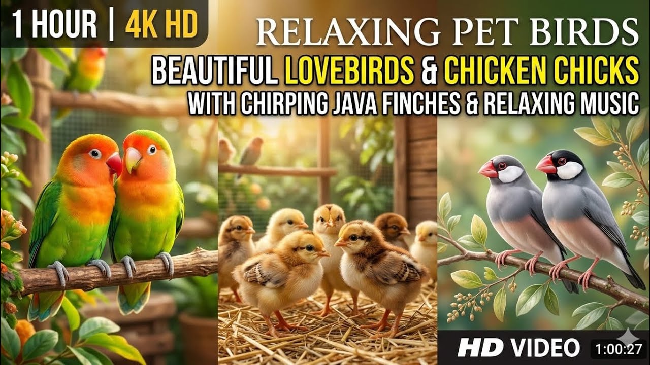 1 Hour Relaxing Birds Video 🐦 | Cute Lovebirds, Baby Chicks & Finches | Stress Relief Music