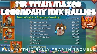 3 * 11K FULL MYTHIC CHAMP MIX T5 RALLIES VS FULL MYTHIC RALLYTRAP - CAUGHT GUILDLLESS - Lords Mobile