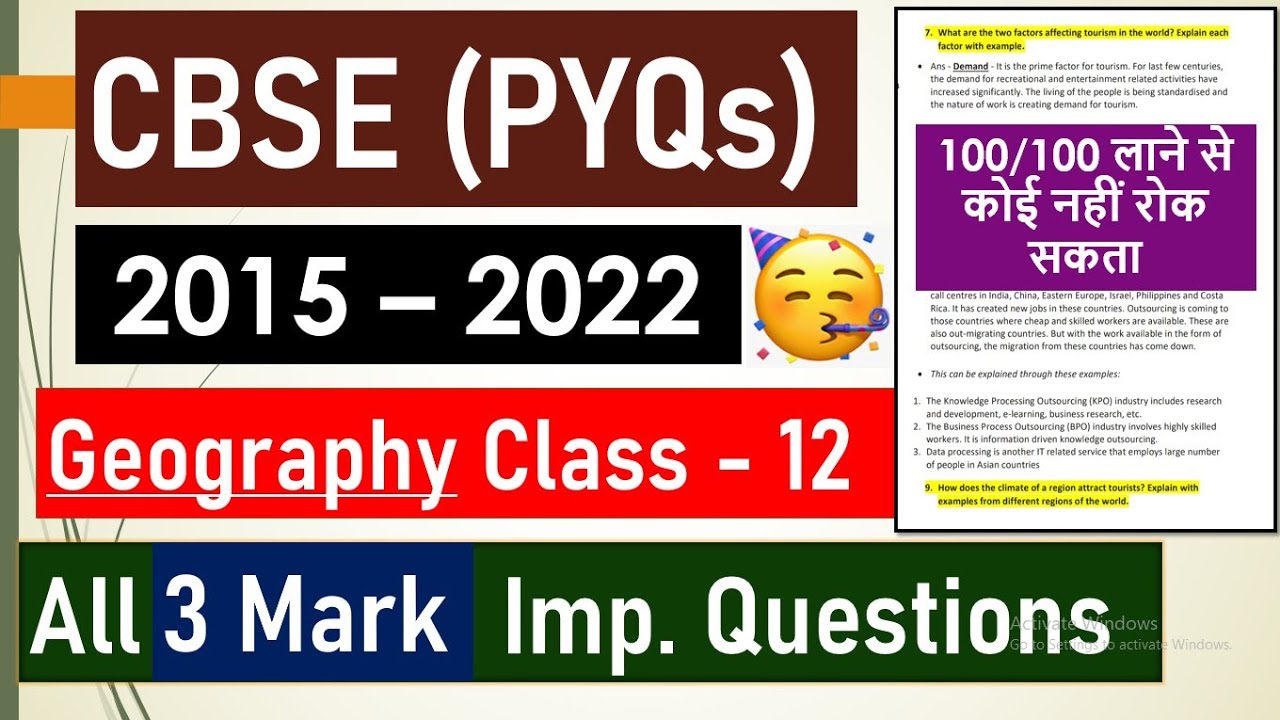 Cbse pyqs 3 mark imp ques geography class 12 cbse 2023 