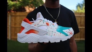 white huaraches with paint splatter