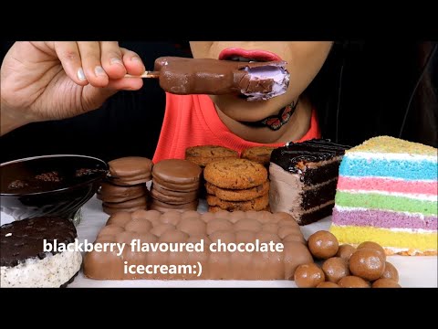 ASMR:Oreo chocolate dipped cookies,Rainbow cake,icecream bar and chocolate cake (eatings sounds)
