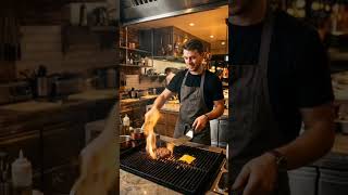 🔥 Epic Burger Flip by American Chef 🇺🇸  Ultimate Cooking Skills!#CookingMagic#BurgerFlip#FoodieVibes