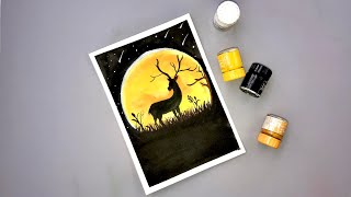 deer easy painting beginners swamp moonlight