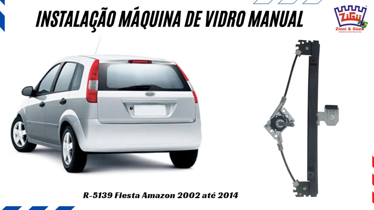 Instalação máquina vidro manual R-5139 Fiesta Amazon 2002 até 2014 - Traseira