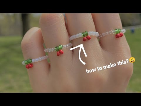 🍒how to make a cherry beaded ring🍒[ENG SUB]