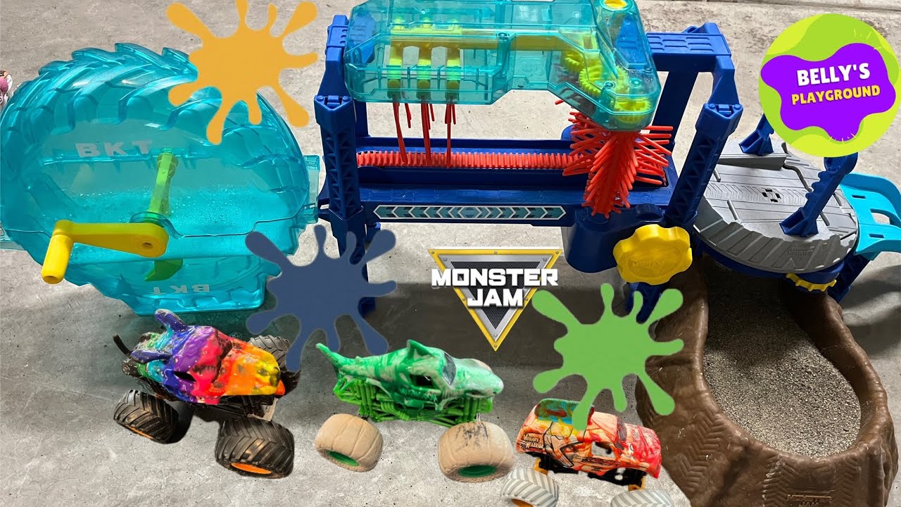 MONSTER JAM MEGALODON Color Changing Monster Truck Toys Wash Playset and Painting - Video for Kids