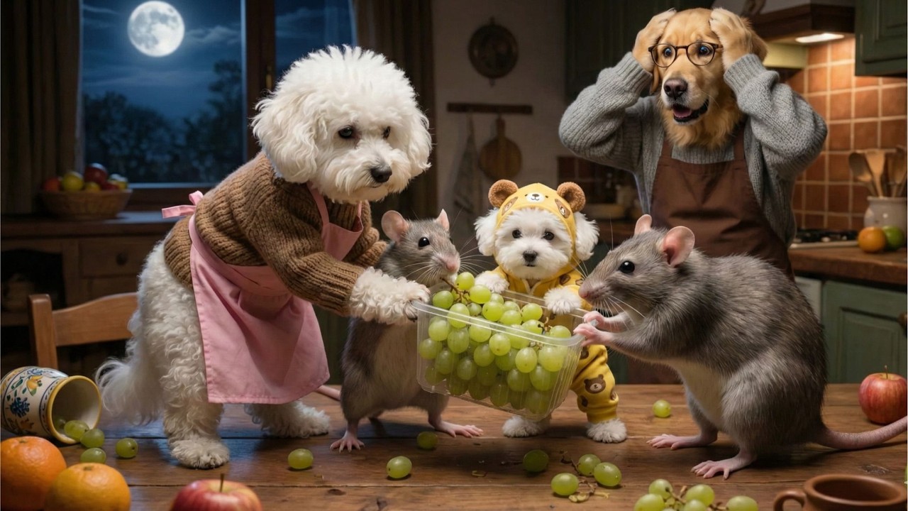 Why did mama dog and her baby pupper' 12 lucky grapes disappear?🍇Compilation