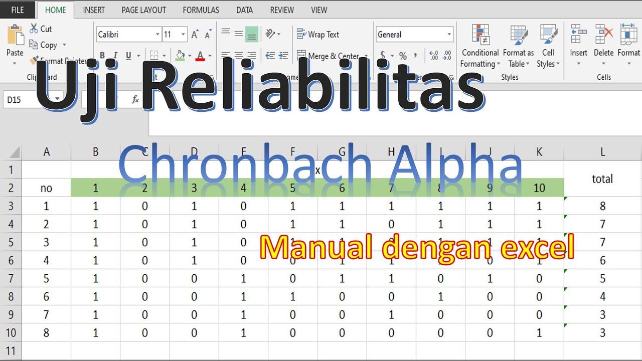 Cara Uji Reliabilitas dengan Cronbach Alpha manual dengan excel mulai