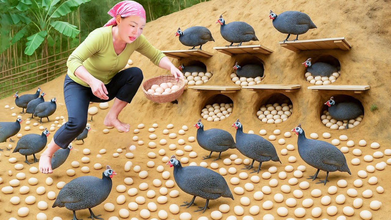 Harvesting chicken eggs, picking vegetables and wild fruits to make traditional cakes