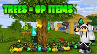 Beating Minecraft BUT Trees Drop OP ITEMS (Trees Grow OP ITEMS)