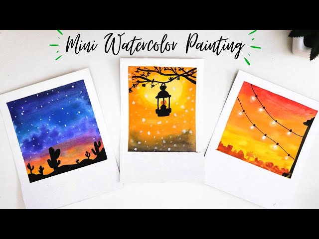 4-Mini Watercolor Paintings/Beginners / 