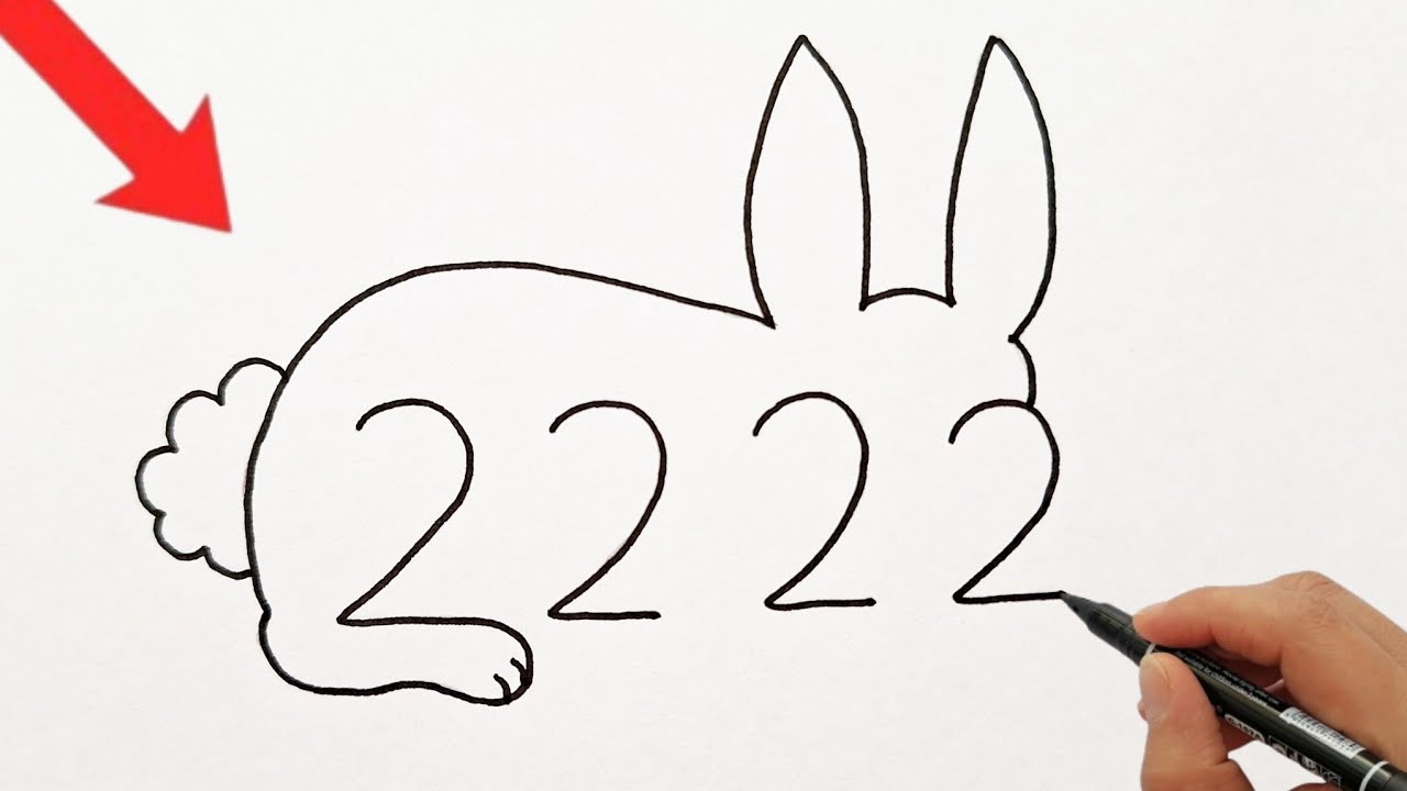 How to draw a rabbit from number 2222 | rabbit drawing easy step by ...
