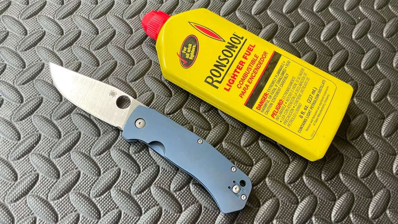 Clean a Knife with Lighter Fluid! Remove Tape Residue from Knife! YouTube