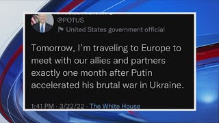 President Biden heads to Europe to speak with allies about Russia's invasion of Ukraine