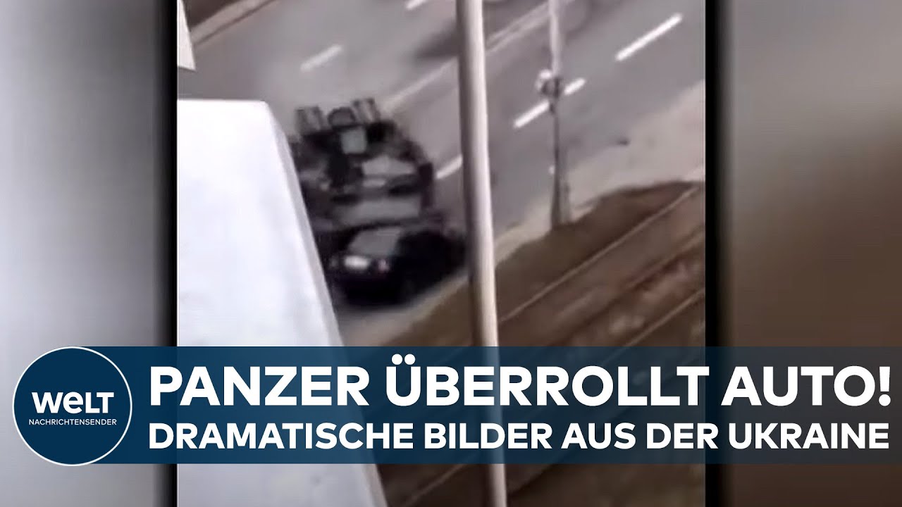 KRIEG IN DER UKRAINE Dramatische Bilder! Panzer überrollt fahrendes