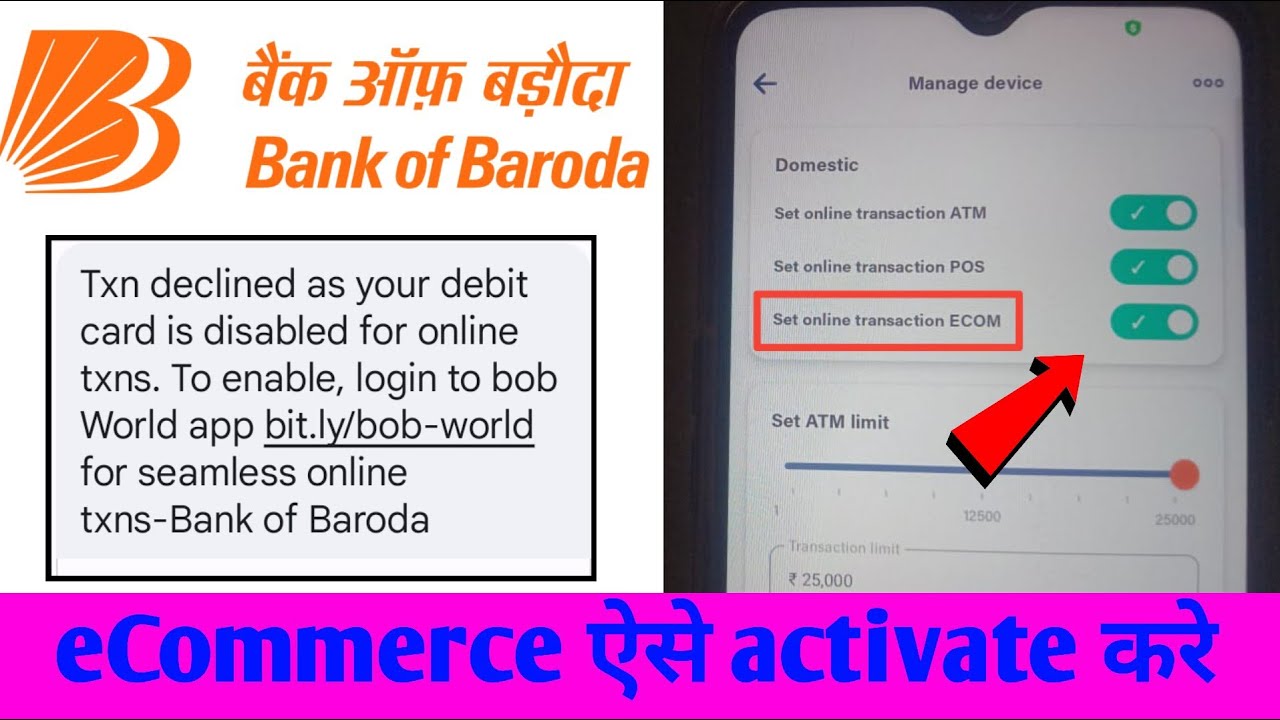 Txn declined as your debit card is disabled for this channel | Bank of Baroda e commerce