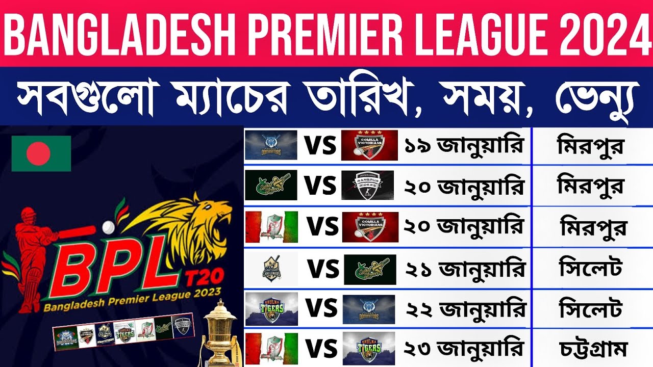 BPL 2024 Schedule BPL 2024 Schedule Time Table BPL 2024 All Matches