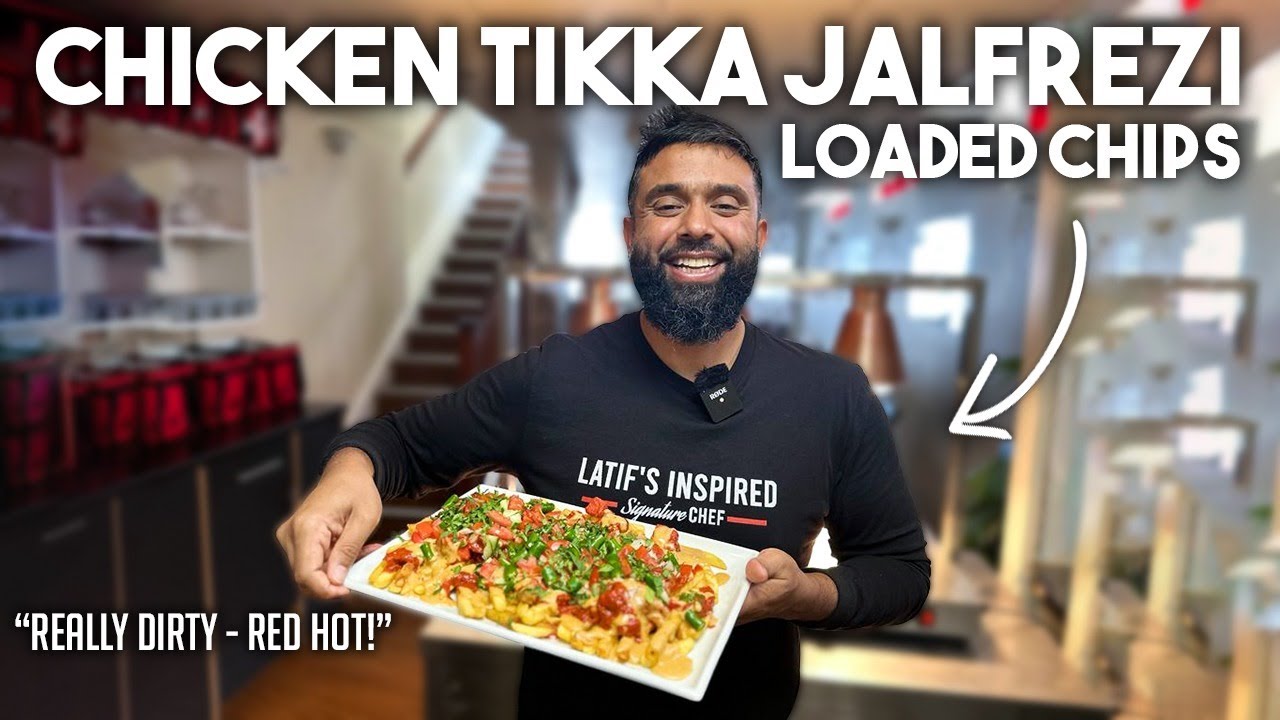 Chicken Tikka Jalfrezi LOADED FRIES Melted Cheddar Cheese, Green