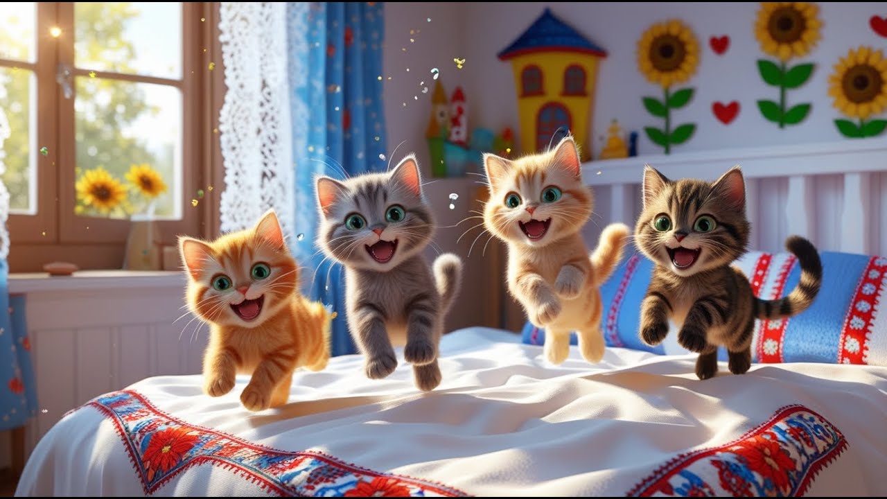 5 КОШЕНЯТ стрибають на ліжку 🐱 | Весела дитяча пісенька українською