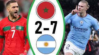 مباراة تاريخية منتخب المغرب يهزم نادي مانشستر سيتي 7-2 وجنون هالاند وجوارديولا