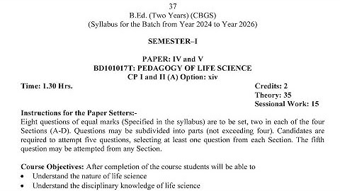 B.Ed 1st Semester Pedagogy of Life Science Syllabus 2024 GNDU University | B.Ed Syllabus 2025