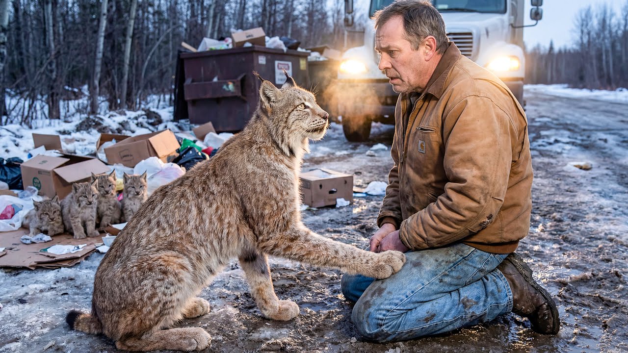 Мужчина увидел, как голодающая рысь и пять детенышей роются в мусоре, чтобы выжить | Короткометра...