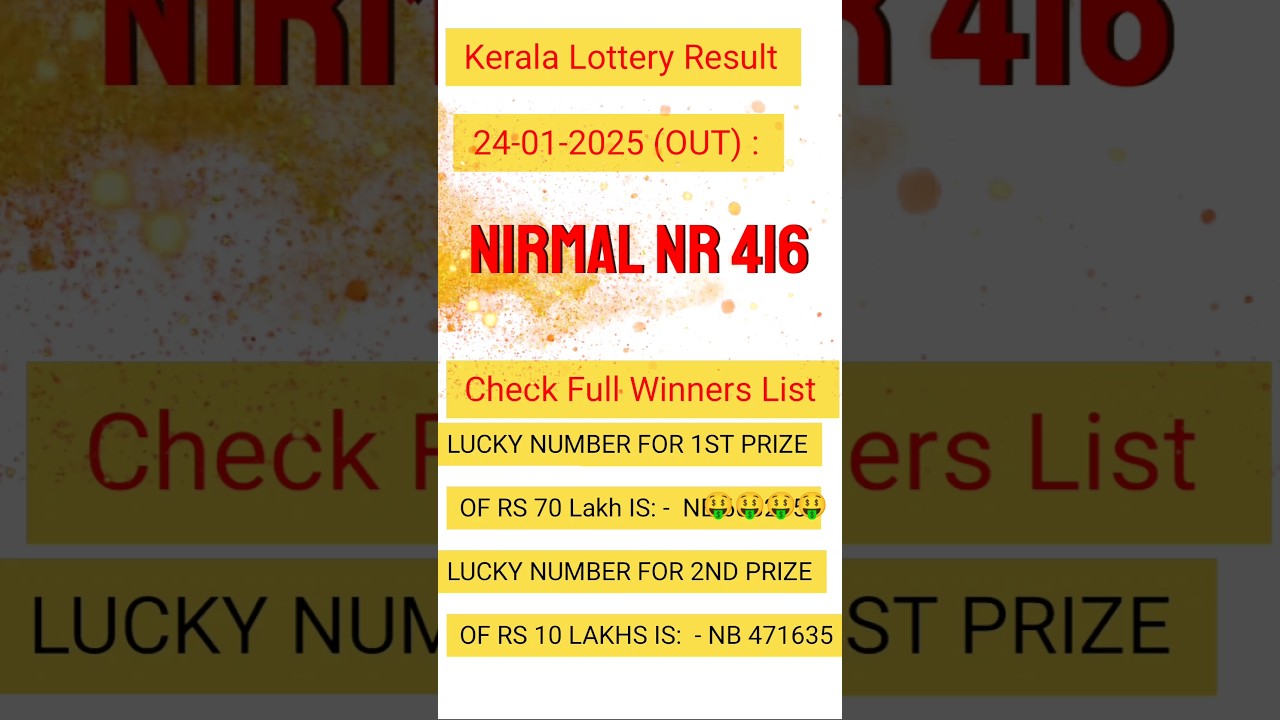 Kerala government Lottery Result Today 24.01.2025 (OUT) Live NIRMAL NR 416 Friday Check Winners