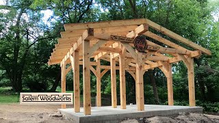 Raising the frame for a timberframe sauna
