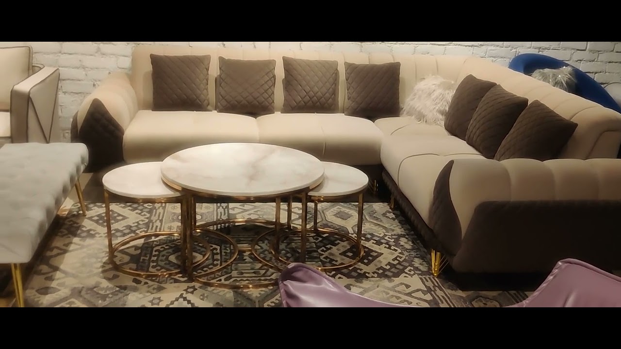 l shape sofa set Kirti Nagar Mayapuri rose Gold legs white marble