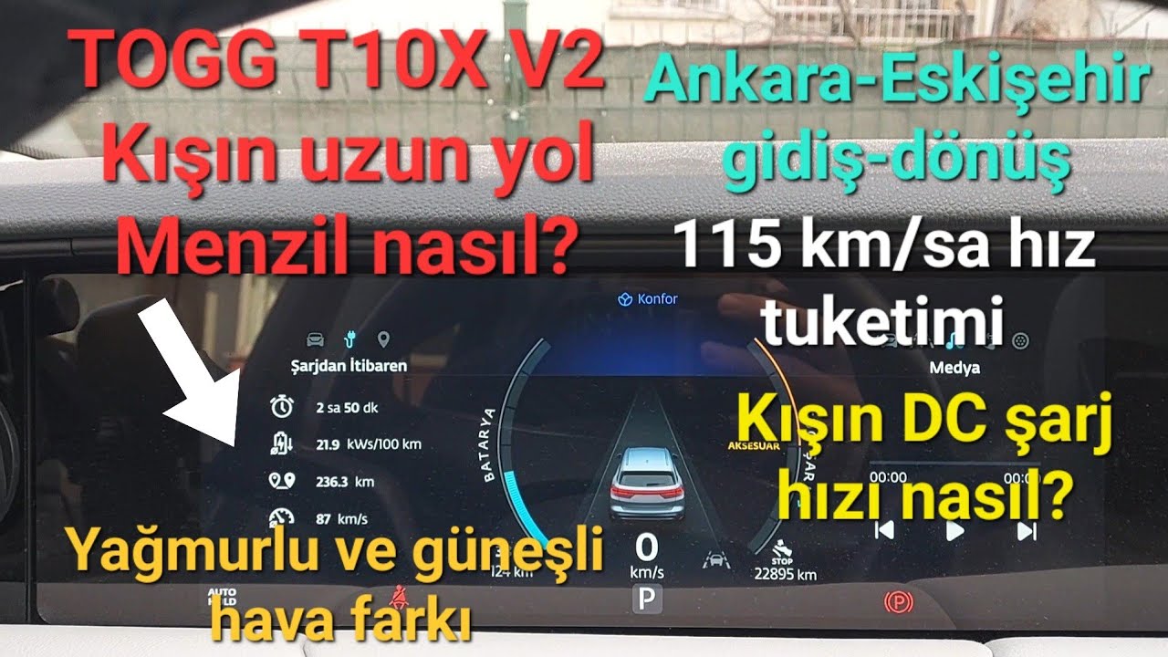 TOGG T10X V2 kışın 115 km/sa hızda menzil. DC şarj hızı nasıl? Ankara-Eskişehir gidiş dönüş