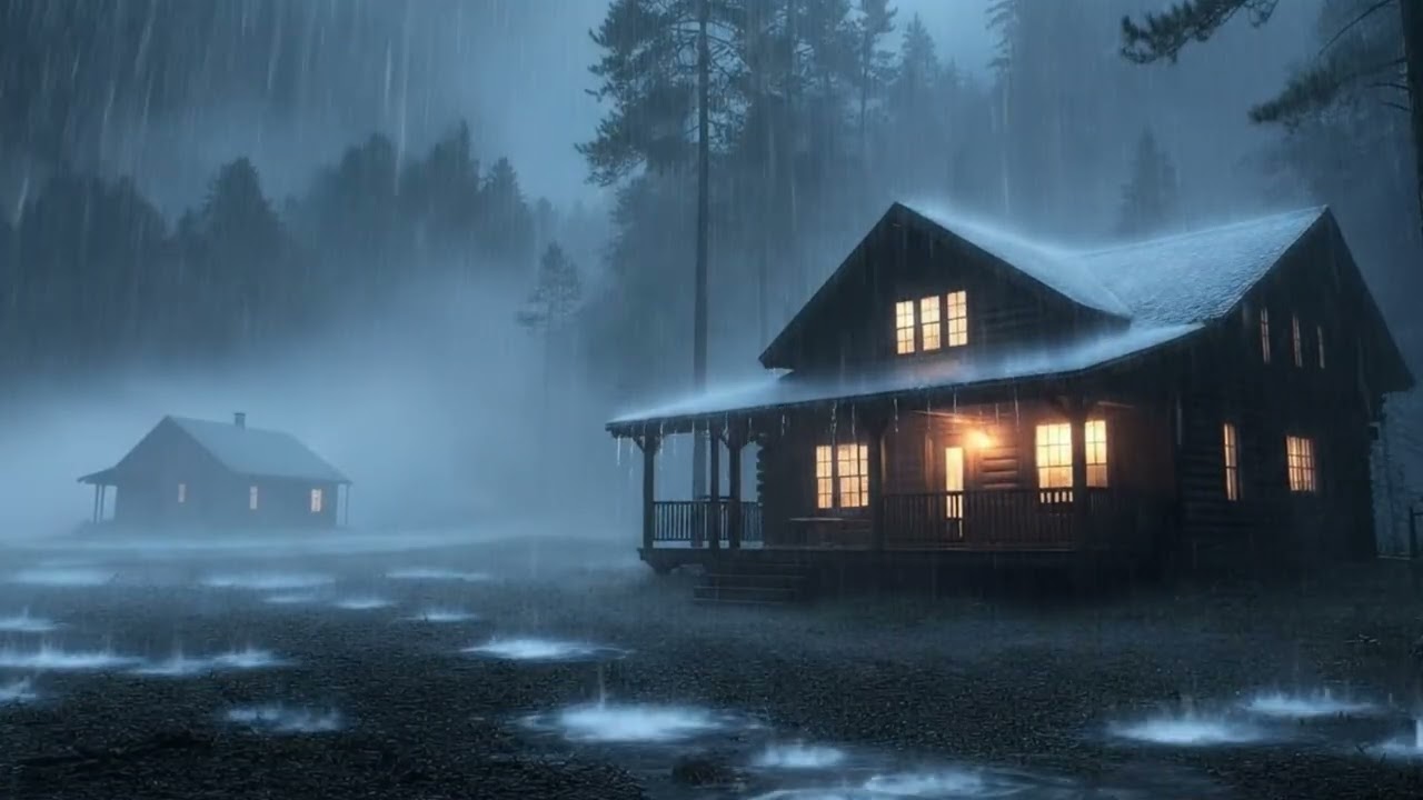 Insomnia Relief 🌧️ Heavy Rain & Echoing Thunder on a Tin Roof in a Misty Forest