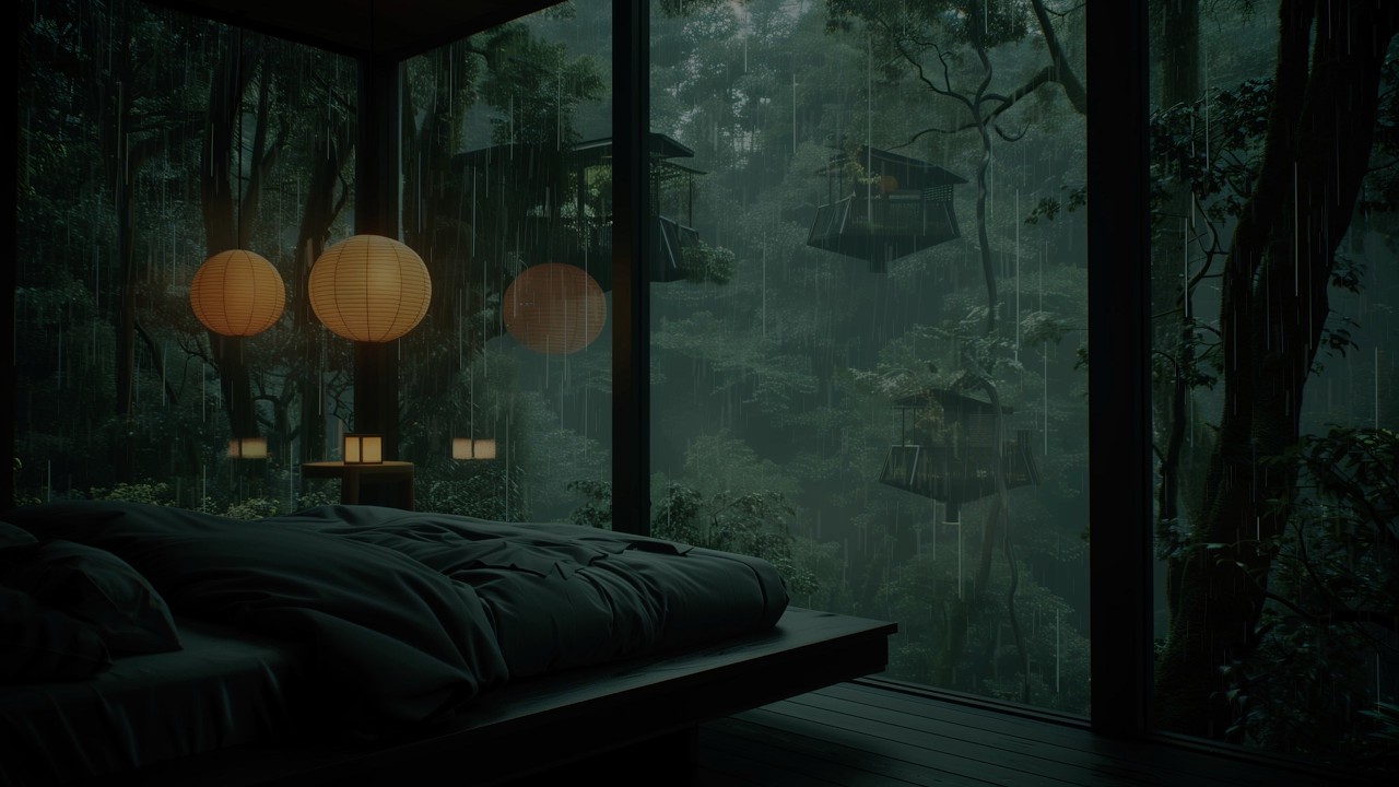 Rain & Thunderstorm Sounds for Sleep | Treehouse Canopy at Night | 8 Hours | No ads