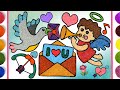 Angel, bird with envelope mail, Drawing, Coloring &amp; Jelly Painting for Kids, Toddlers | Heart shape