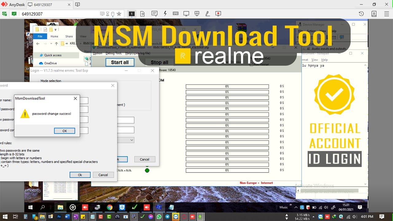 Flashing Realme (MSM Download Tool) Official Account ID Login Auth