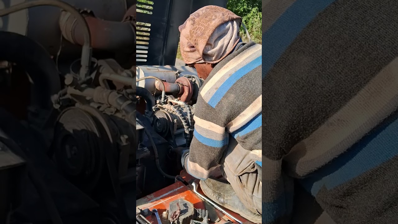 engine fan belt change at excavator tata hitachi ex 210 lc  fab belt nu. (8PK1363)