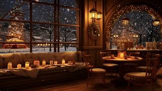 Coffee Shop Winter Jazz Piano with Falling Snow for Study Reading and Relax Stress Relief Study Yoga