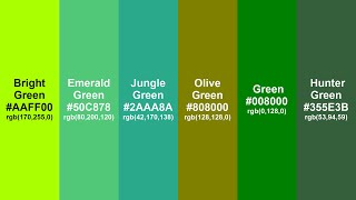 47 Green Color Shades in 4K HEX & RGB Code Display Soothing Gradient
