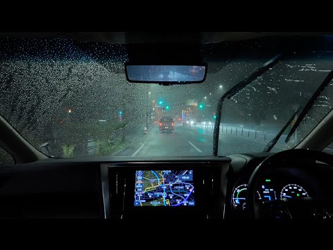 Typhoon heavy rain night drive | 10 pm to 4 am