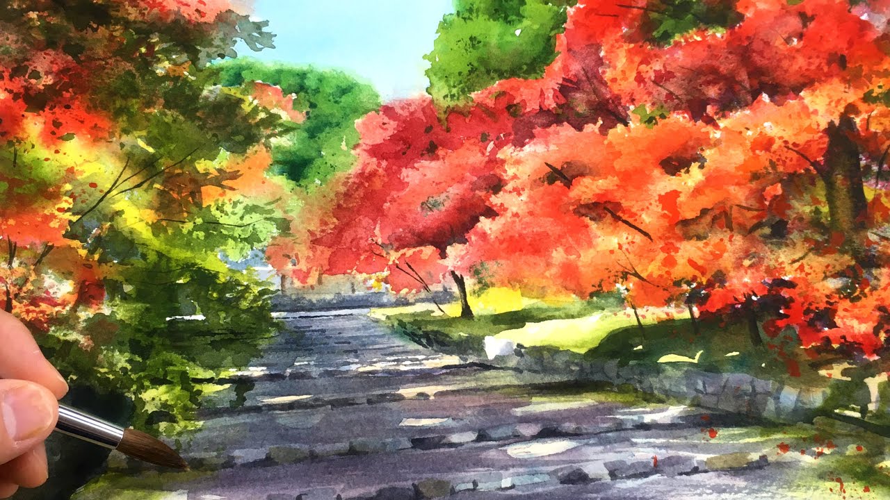 【水彩画】紅葉の木々を美しく描くポイント【京都・二尊院】