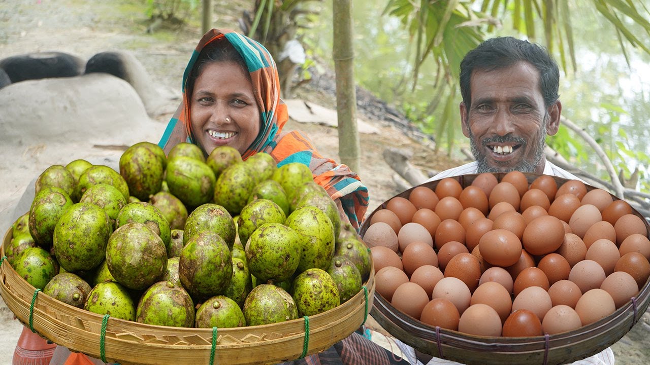 Hog Plum And Egg Curry FARM FRESH HOG PLUM HARVESTING EATING & Village Style COOKING Anda Amra Ranna